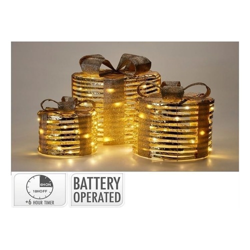 3pc Giftbox Set Round Warm White Micro LED Gold