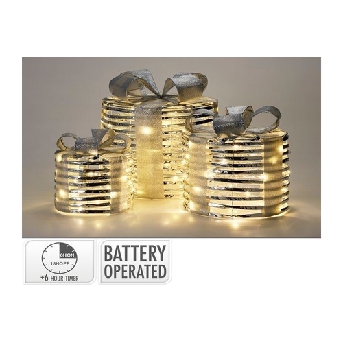 3pc Giftbox Set Round Warm White Micro LED Silver