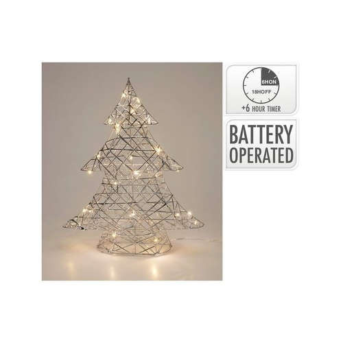 Xmas Tree 40Cm With 30LED Silver B/O