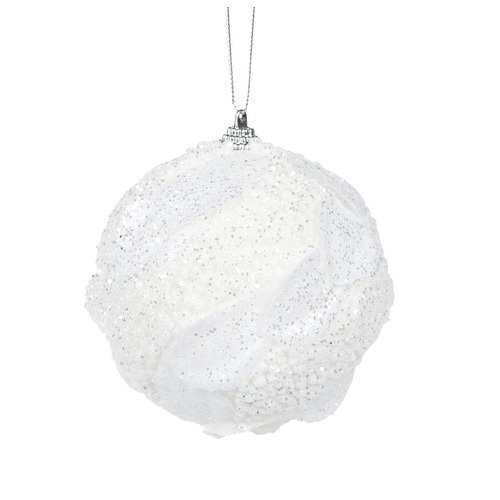White Glitter Leaf Bauble..
