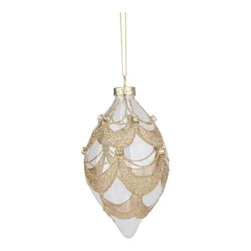 14cm Clear with Gold Swag Long Drop