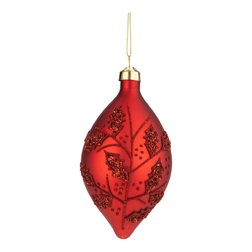 14cm Red Beaded with Leaf Long Drop