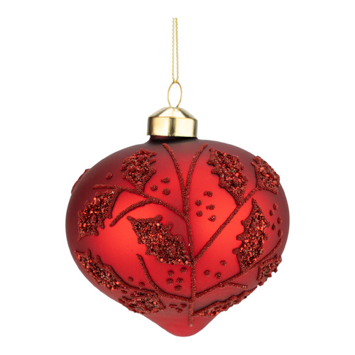10cm Red Beaded with Leaf Drop