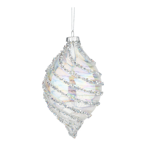 14cm Clear Silver Swirl Encrusted  Drop