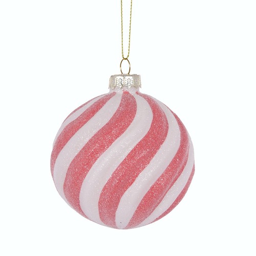 Hot Pink & White Glitter Swirl Bauble..