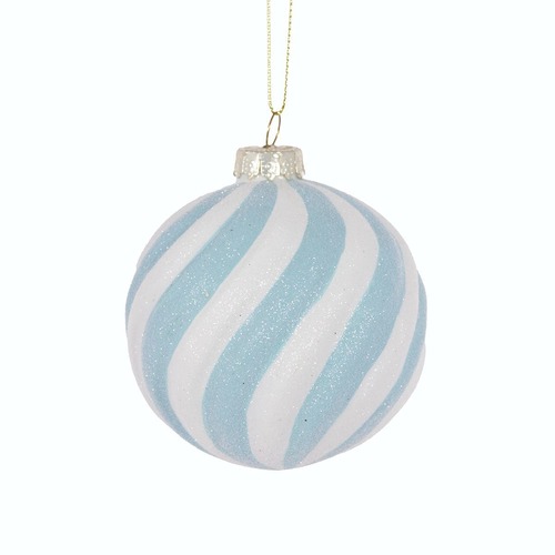 Blue & White Glitter Swirl Bauble..