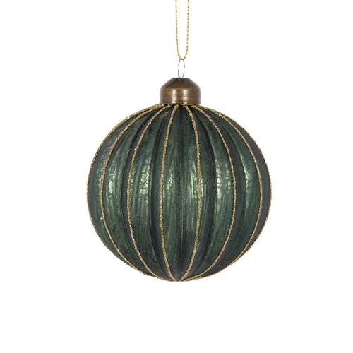 Matte Emerald Glitter Ribbed Bauble..