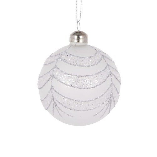 White Glitter Draped Bauble..