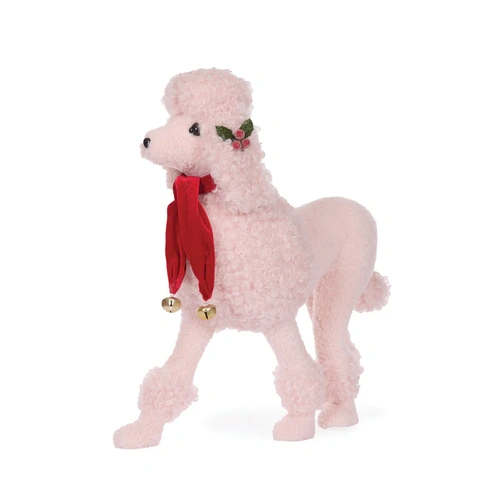 48cm Pink Poodle with Red Scarf