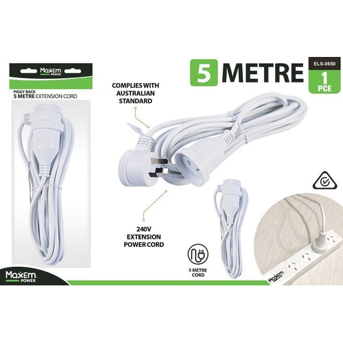 Extension Cord 5m with Piggy Back Plug