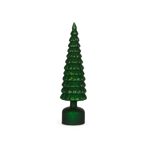 41cm Green Mercury Glass Rotating LED Tree