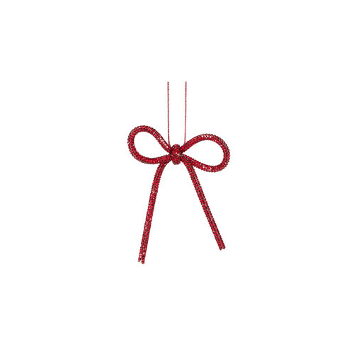 9cm Red Beaded Bow Ornament
