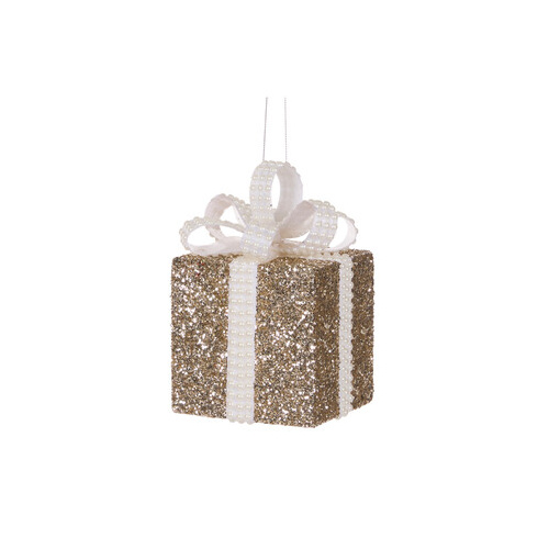 10cm Champagne And White Glittered Gift Box