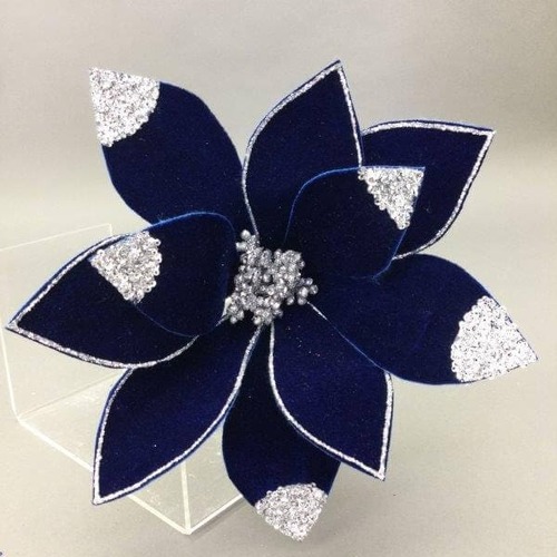 Navy Blue Silver Flower
