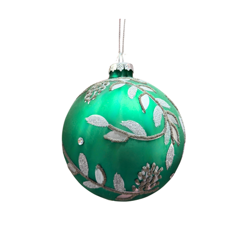 Silver Leaf Green Bauble