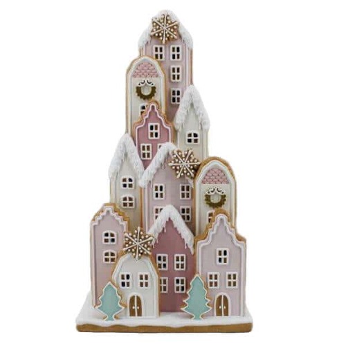 LED Pink Gingerbread Village