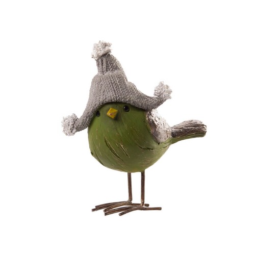 Green Bird w/hat Standing 13cm