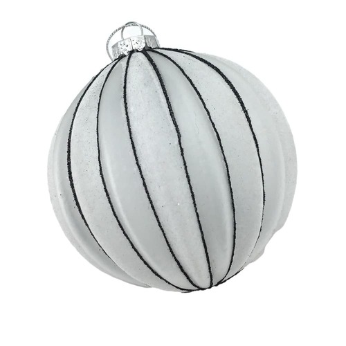White Lined Ball Hanging Orn