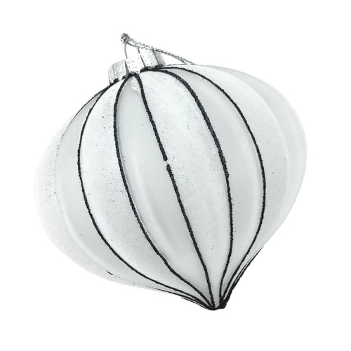 White Lined Drop Hanging Orn