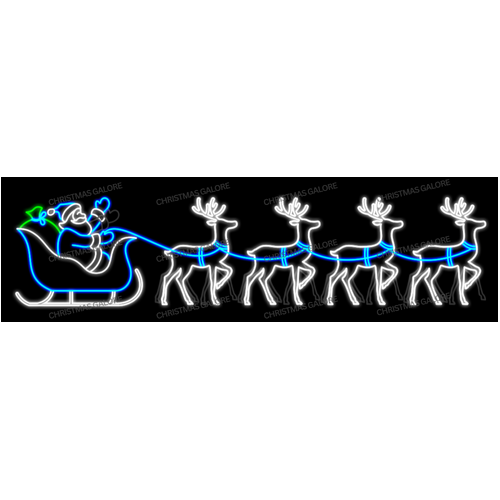 Santa Sleigh and 3 Reindeers. Blue White!