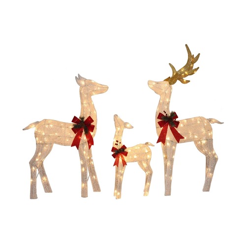 LED White Mesh Reindeer Family Set 3