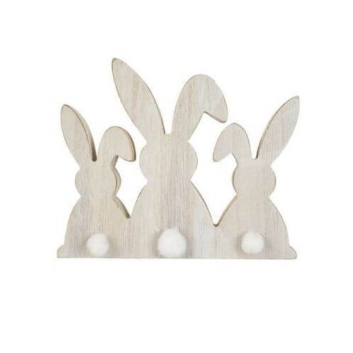 Wooden Bunny Trio 18 x 22cm - White