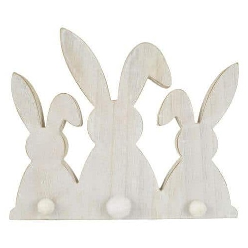 Wooden Bunny Trio 28 x 22cm - White