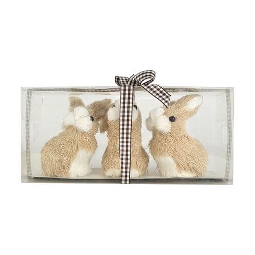 3pce 7cm Bunny In PVC Box 21x10cm-Natural