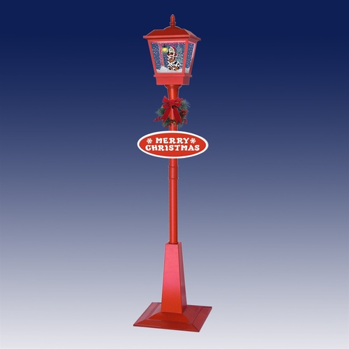Lampost with Snow, Lights & Music.  Red with Santa 180cmh