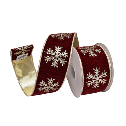 Burgundy Gold Snowflake Ribbon