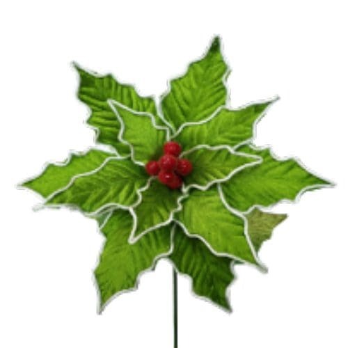11" Dia Velvet Poinsettia Single Stem Green & Red....