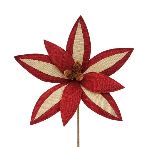 12" Dia Poinsettia Pick Natural with Red..