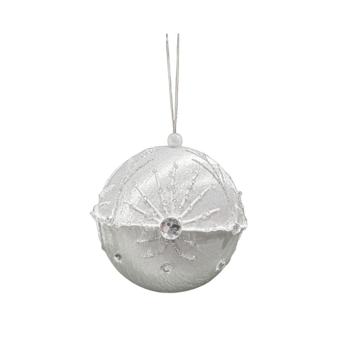 100mm Ornate Bauble White