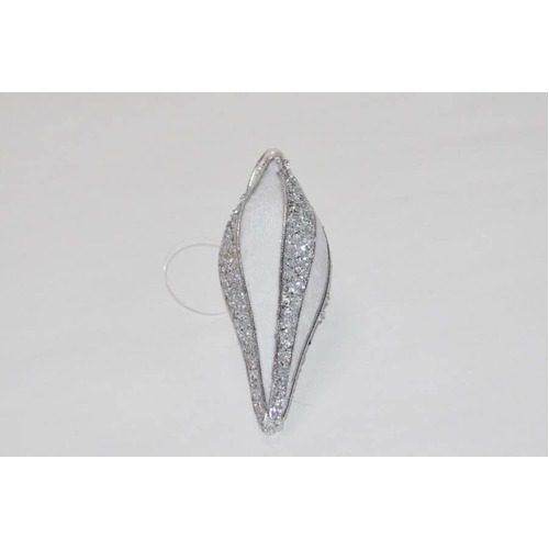 6' Xmas Finial White w/Sil Glitter Stripe