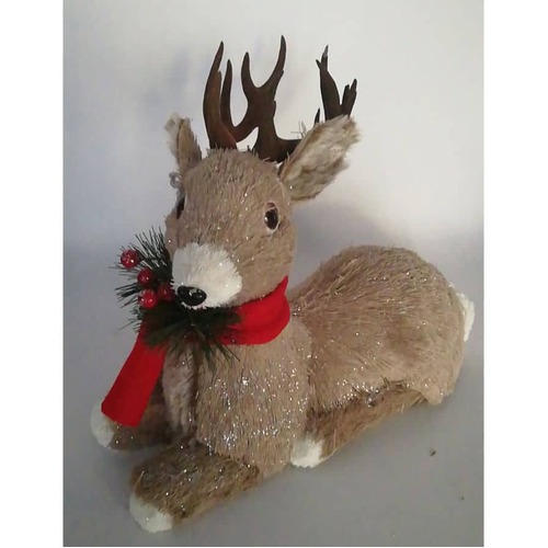 Standing Deer Brown Cotton String 30x11x29cm (Red Scarf) REDUCED