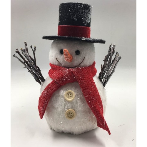 White Snowman Hat 16x16x25cm (Red Hat, Black Scarf)