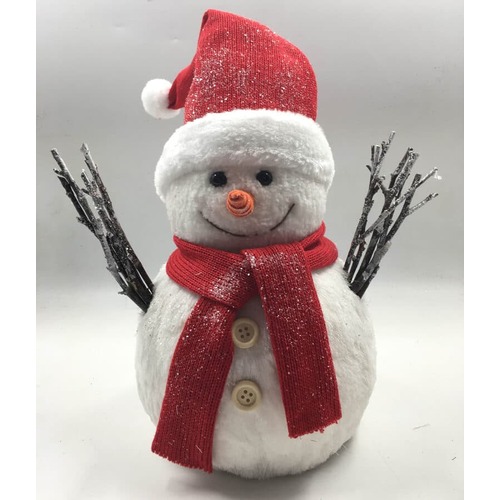 White Snowman with Red Hat and Red Scarf