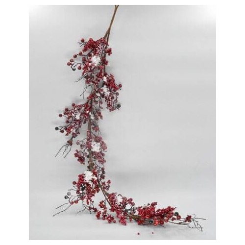 Red Berries Garland with Snow 160cm