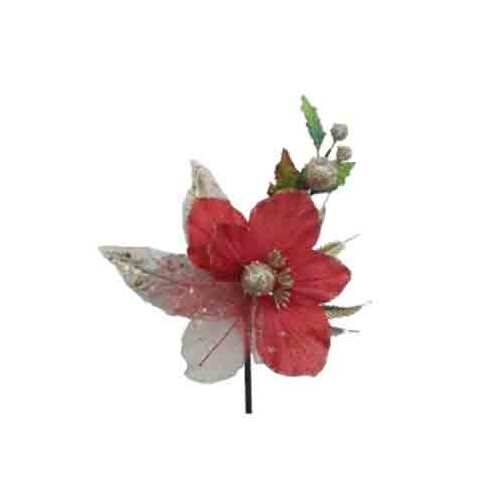12" Xmas Magolia Red with Gold Glitter Spray Bundle