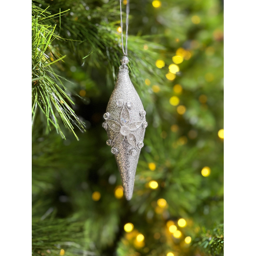 Finial Silver Glitter Base Clear Stones