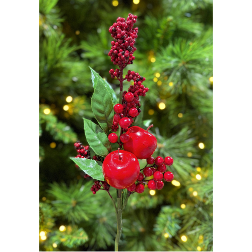 11" Xmas Berry Spray with Leaf and Berries
