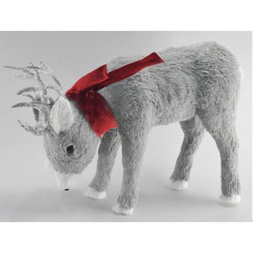 Standing Deer,grey w.red scarf 49×15×32cm