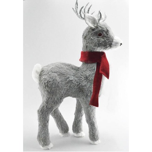 Standing Deer,grey w.red scarf 38×27×64cm REDUCED