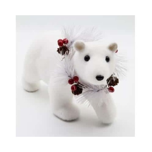 BEAR FLOCKED WHITE 29X10X18CM