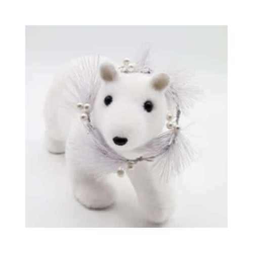 BEAR FLOCKED WHITE 29X10X18CM