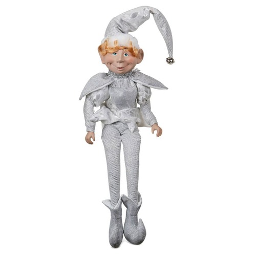 Silver White Sitting Elf 71cmh