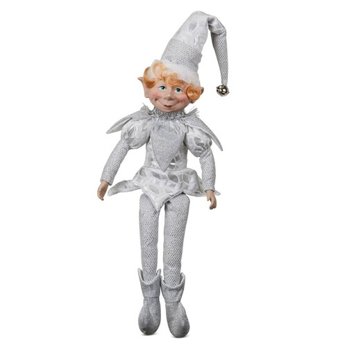 Silver White Sitting Elf 58cmH