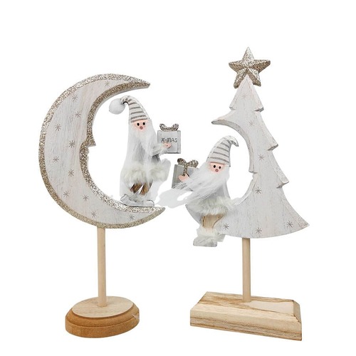 White Santa Holding Present Moon & Tree