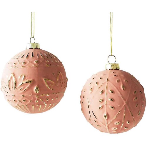 Glass Embossed Bauble Pink 8cm..