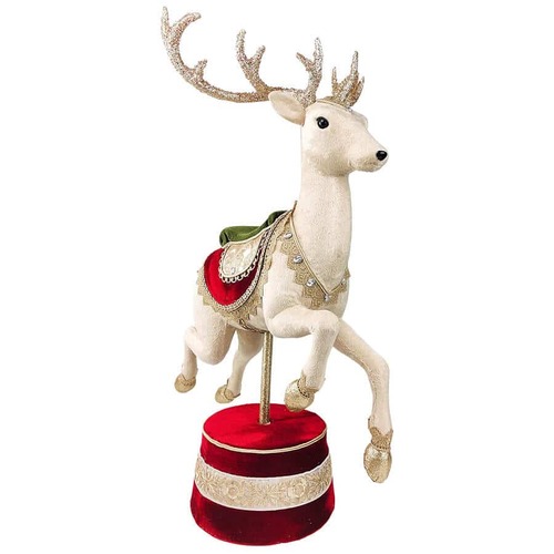 Beige Red Christmas Reindeer Jumping Deco